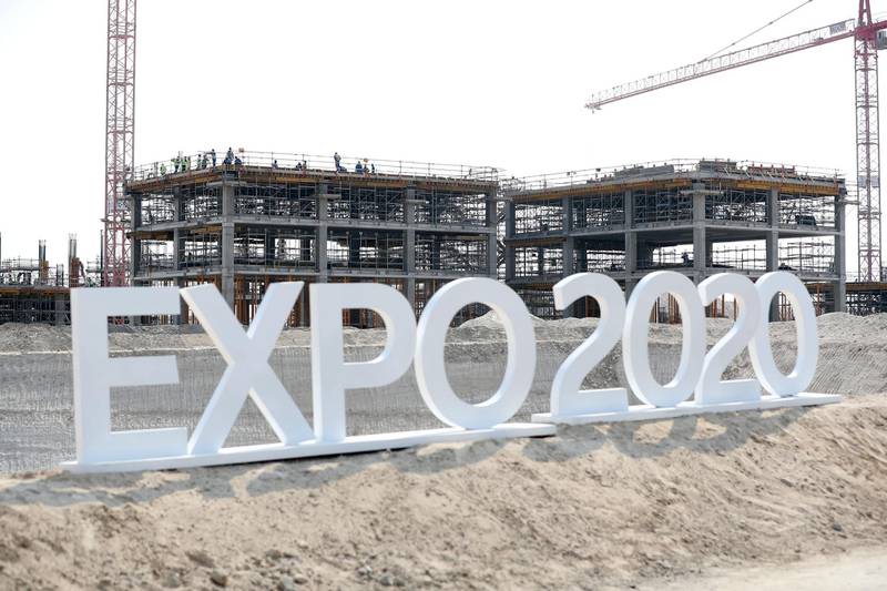 Dubai, United Arab Emirates - November 12th, 2017: Construction work on the Expo 2020 site at the Al Wasl Plaza. Sunday, November 12th, 2017 at Expo 2020 Site, Mohammad Bin Zayed Road, Dubai. Chris Whiteoak / The National
