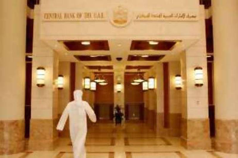 ABU DHABI, UNITED ARAB EMIRATES - June 22, 2008: The main entrance at the Central Bank of the United Arab Emirates in Abu Dhabi. ( Ryan Carter / The National ) *** Local Caption ***  RC002-CentralBank.JPGbz23financesector.JPG