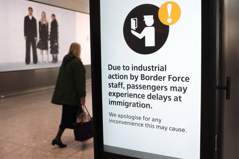 A warning sign at Heathrow Airport in London. Bloomberg