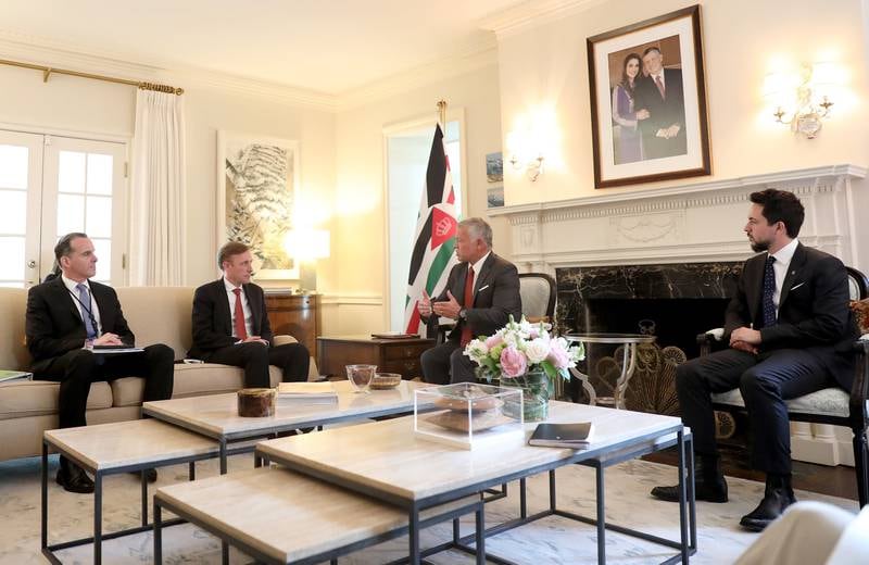 King Abdullah II and Crown Prince Al Hussein meet with US National Security Adviser Jake Sullivan.