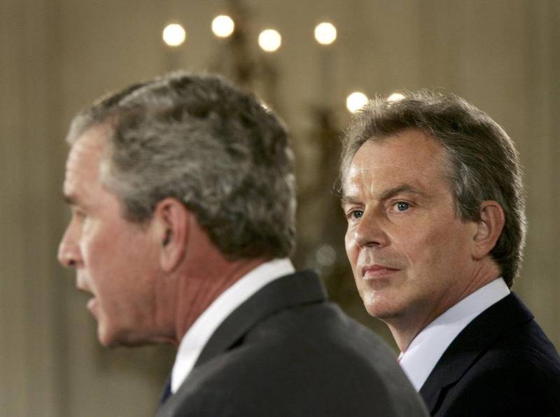 Then British prime minister Tony Blair and then US president George W Bush attend a news conference in 2005. Blair was squarely behind Bush's decision to invade Iraq two years earlier. Reuters