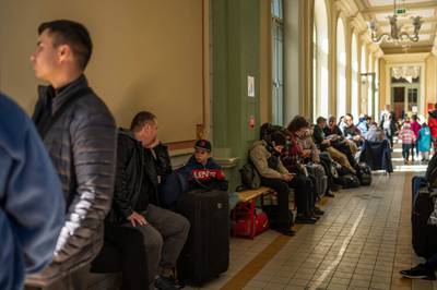 Ukraine refugees wait in the train station in Przemysl, near the Polish-Ukrainian border. More than 3.8 million have fled Ukraine since Russia's invasion. AFP