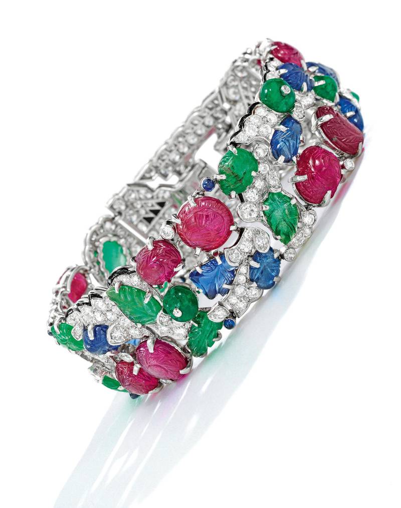 Gem-Set, Diamond and Enamel 'Tutti Frutti' Bracelet, Cartier, estimate $600-800,000. Courtesy Sotheby's