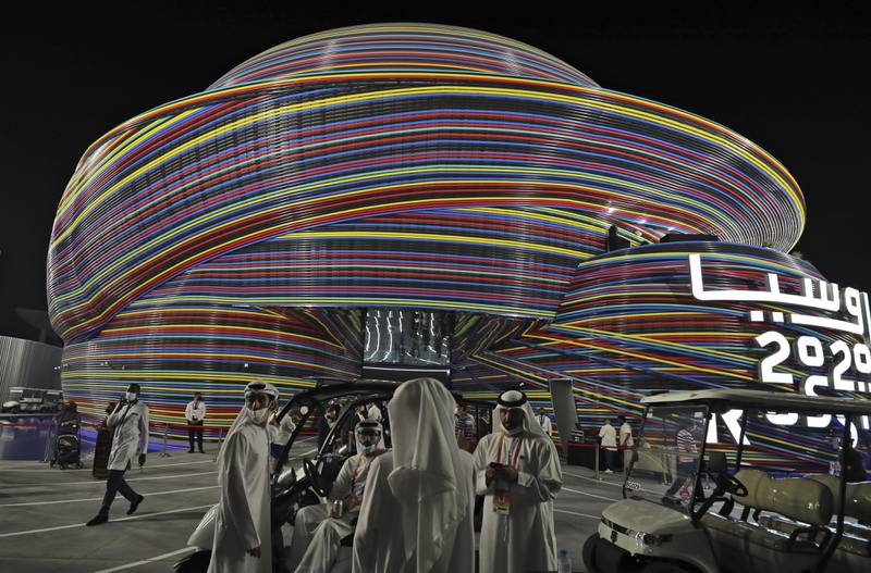 People visit the Russia pavilion during the first day of Expo 2020 Dubai. AP