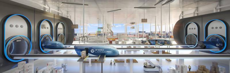 Images of the new Cargo Speed hyperloop terminal at Dubai Port.  DP World