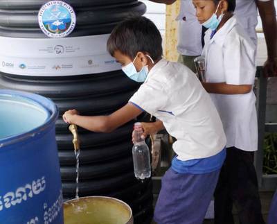 Pupils at a school in Cambodia's Tonle Sap have access to clean water thanks to the Zayed Sustainability Prize. Courtesy: Zayed Sustainability Prize