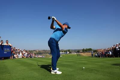 Rory McIlroy tees-off on during a practice round on Wednesday. Getty