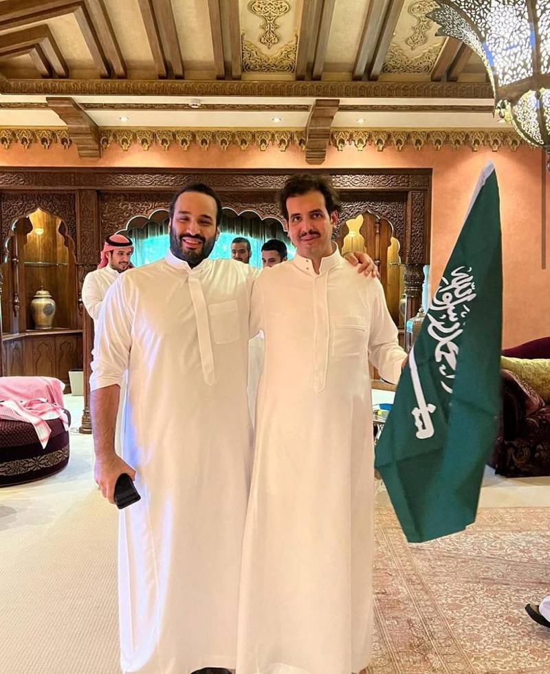 Saudi Crown Prince Mohammed bin Salman and Prince Saud bin Salman celebrate in Riyadh after the kingdom's World Cup win over Lionel Messi's Argentina on Tuesday. Reuters