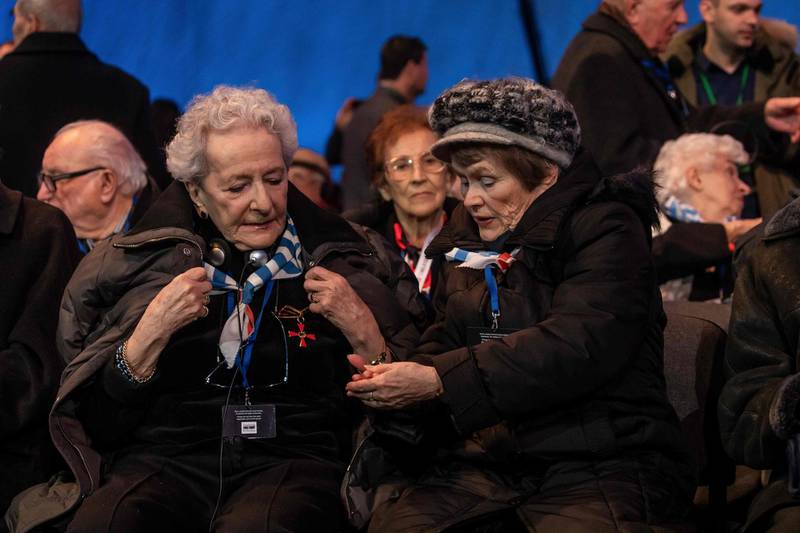 Survivers attend the offical ceremony at the former German Nazi death camp Auschwitz-Birkenau.  AFP