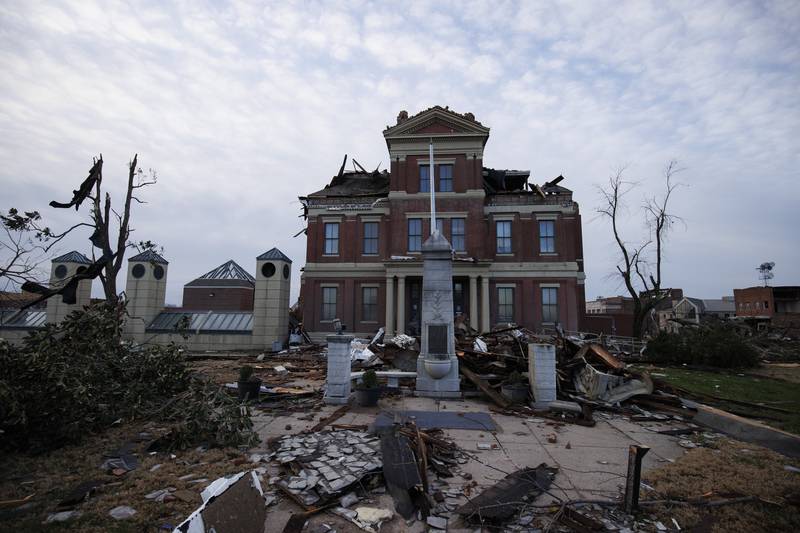 Mayfield’s courthouse was damaged during the storm. Getty