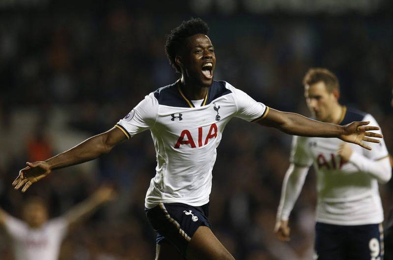 Tottenham Hotspur’s Josh Onomah celebrates scoring their fourth goal. Paul Childs / Action Images / Reuters
