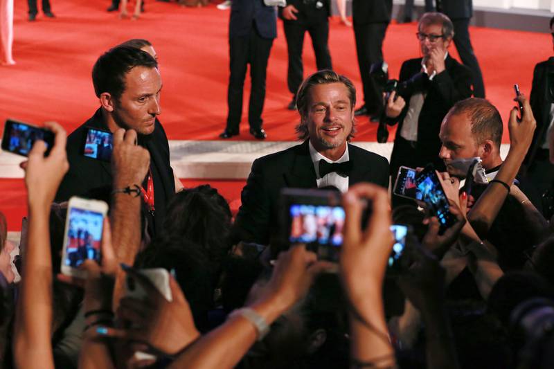 Pitt walks the red carpet. Getty Images