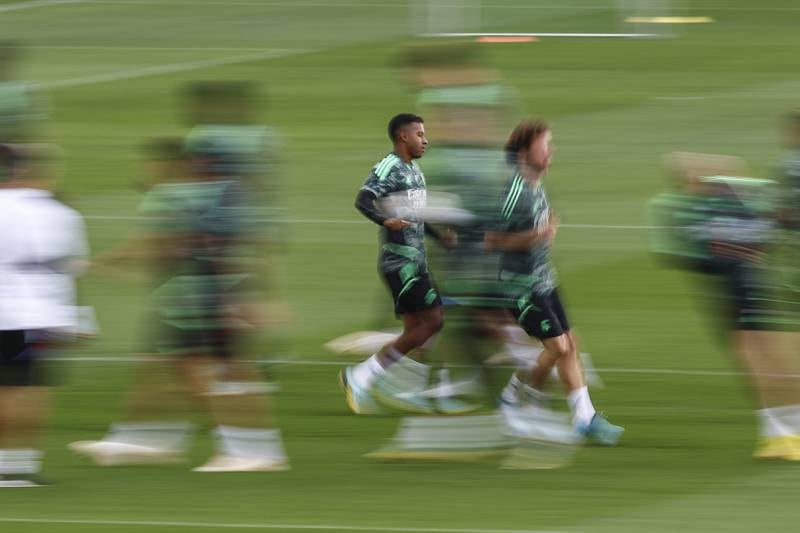 Real Madrid attacker Rodrygo during training. EPA