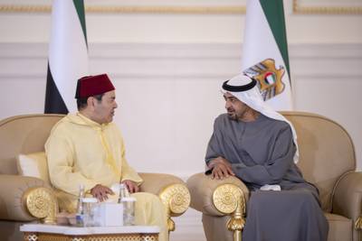 Prince Moulay Rachid of Morocco offers condolences to Sheikh Mohamed at the Presidential Airport. Abdulla Al Junaibi for the Ministry of Presidential Affairs 