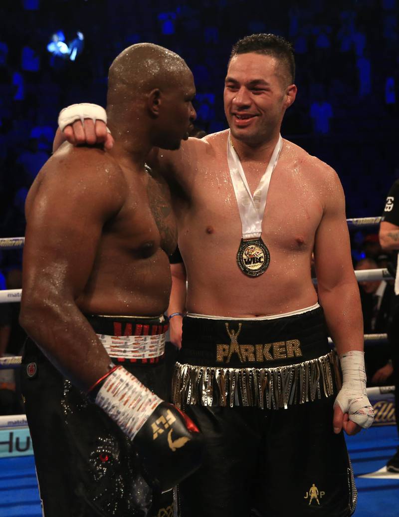 Dillian Whyte and Joseph Parker together after the fight. Getty Images
