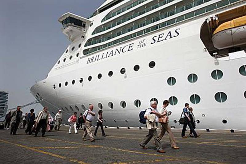 Passengers board Brilliance of the Seas at Port Rashid. The cruise liner sails from Dubai to Muscat, Fujairah, Abu Dhabi, Bahrain and returns to her starting point a week later.