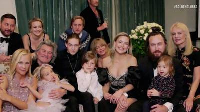 Kate Hudson, Kurt Russell, Goldie Hawn and family members in this handout screen grab from the 78th Annual Golden Globe Awards in Beverly Hills, California, U.S., February 28, 2021. NBC Handout via REUTERS ATTENTION EDITORS - THIS IMAGE HAS BEEN SUPPLIED BY A THIRD PARTY. NO RESALES. NO ARCHIVES.