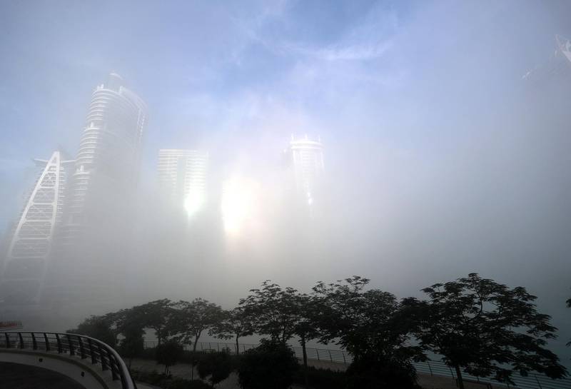 Dubai, United Arab Emirates - December 26th, 2017: Heavy fog in Dubai. Tuesday, December 26th, 2017 at JLT, Dubai. Chris Whiteoak / The National