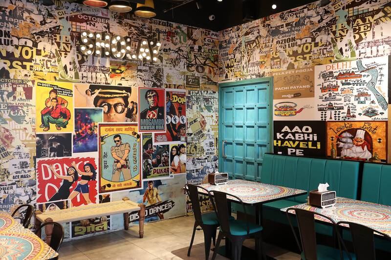 Emirati-run Bollywood-themed Ali Bhai Restaurant in Dubai is full of movie posters. All photos: Pawan Singh / The National