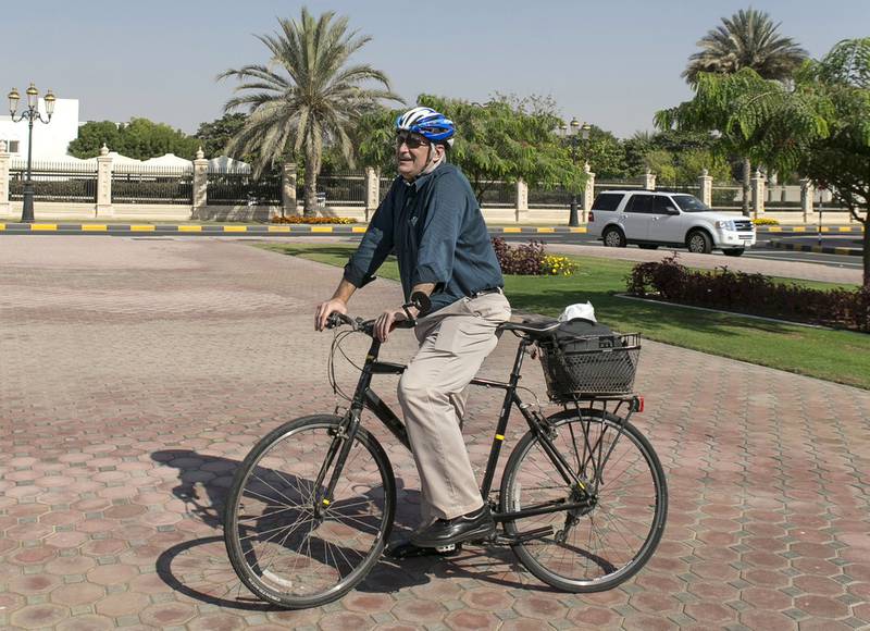 Dr Richard Gassan cycled daily from his home to the American University of Sharjah, where he taught history. Reem Mohammed / The National