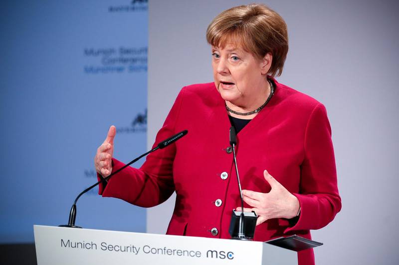 German Chancellor Angela Merkel delivers a speech. EPA