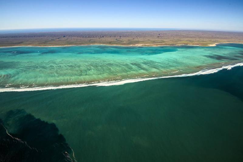 An aerial view of the Ningaloo Reef in Australia. The reef, which is in a remote area of Western Australia, runs along the North West Cape for 300 kilometres, often just 100 metres from the shore. Getty Images