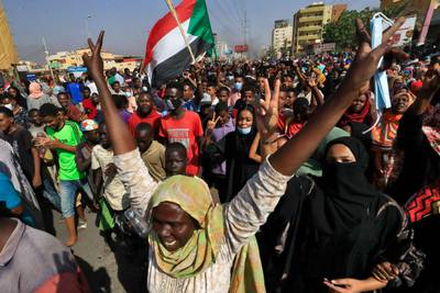 Sudanese protesters hold a rally in Khartoum against overnight detentions by the army of government members. Soldiers arrested Sudan's prime minister for his refusal to support their 'coup', the Information Ministry said. All photos: AFP