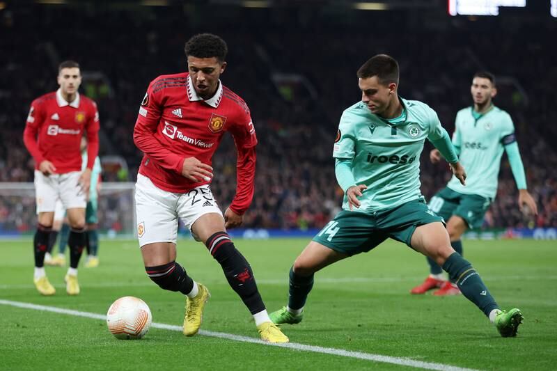 SUBS: Jadon Sancho 7 - On for Antony after 59. Cut a ball back towards Bruno – United’s 23rd attempt. Perseverance led to the goal, which he set up. Made good decisions. Getty