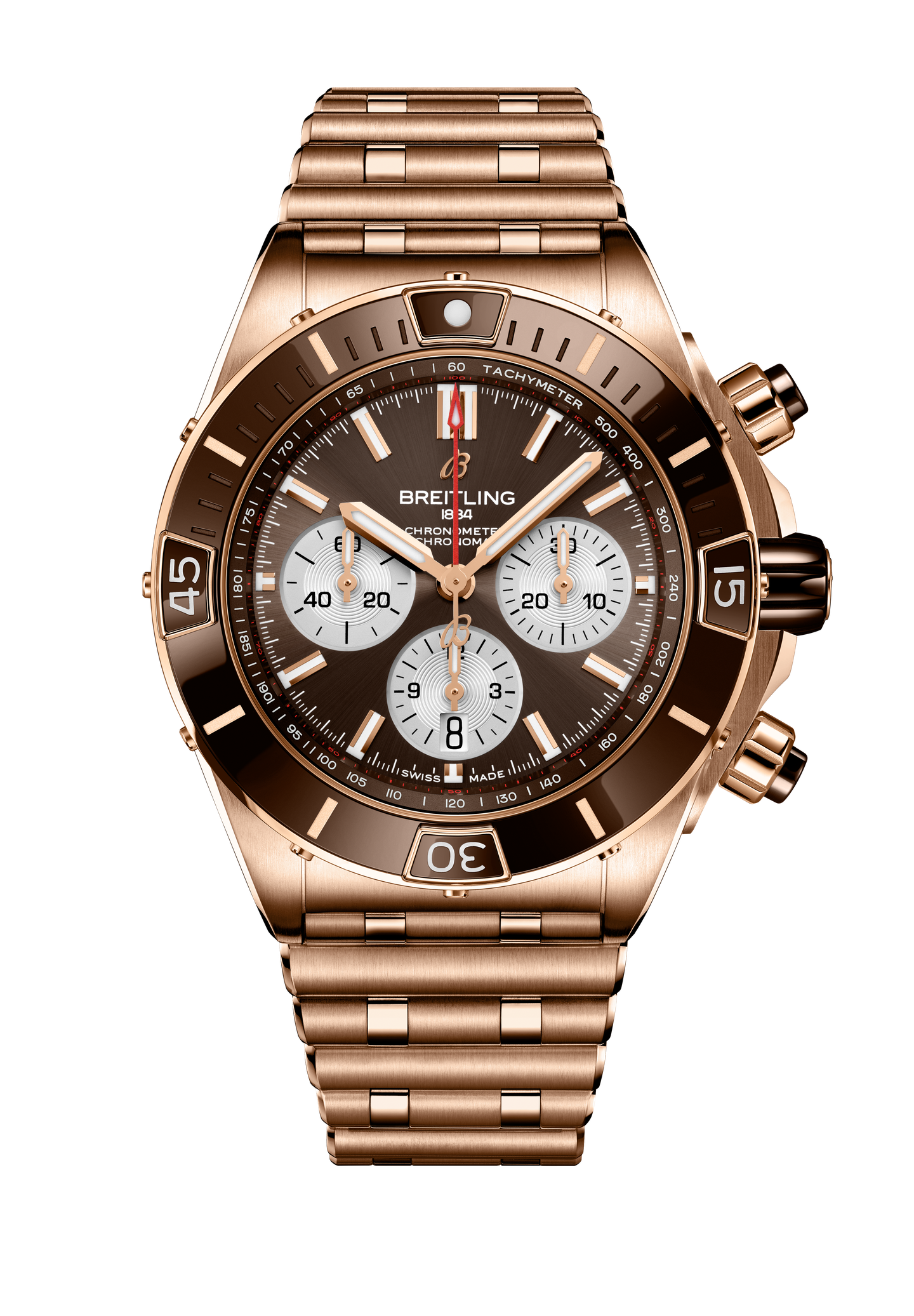 Breitling Super Chronomat Rouleaux in rose gold. Photo: Breitling