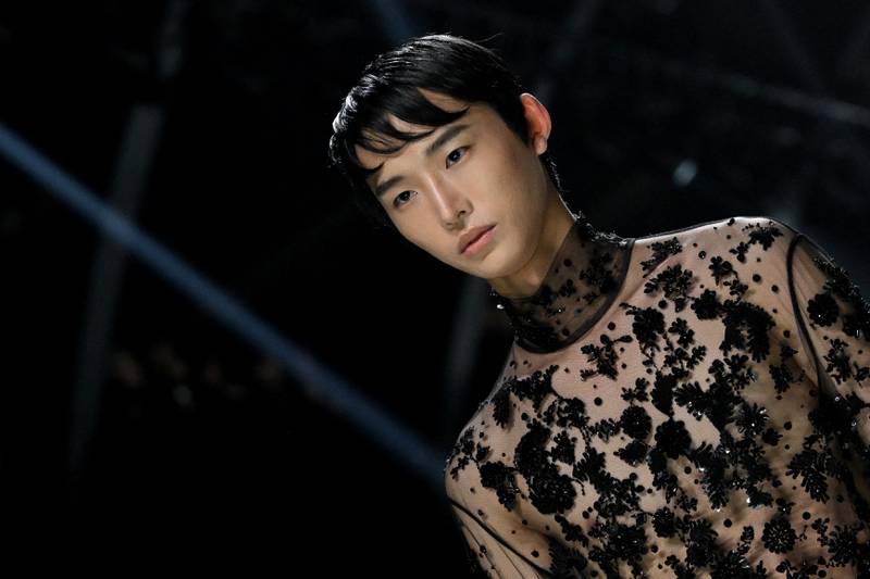 Sheer tops at Dolce & Gabbana autumn/winter 2023-2024 men's show. AFP