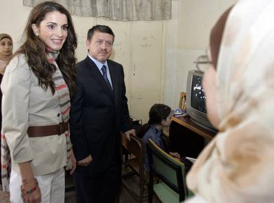 The Jordanian royals visit a government school for the blind in Amman in October 2007. AFP 