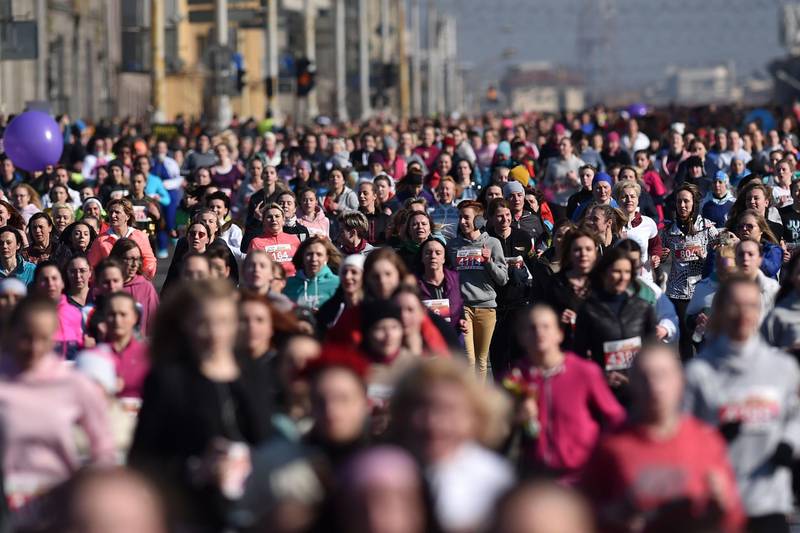 Women take part in the "Beauty Run" to mark International Women's Day in the Belarusian capital Minsk.   AFP
