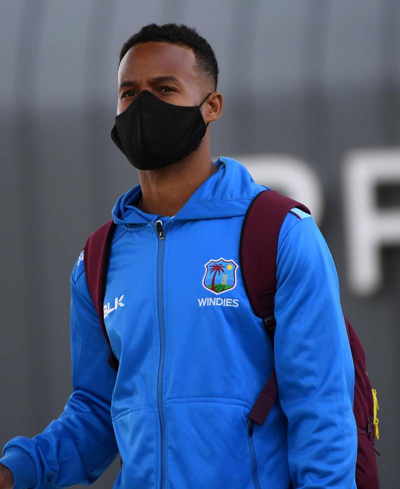 Shai Hope of the West Indies cricket team arrives at Manchester Airport. Getty