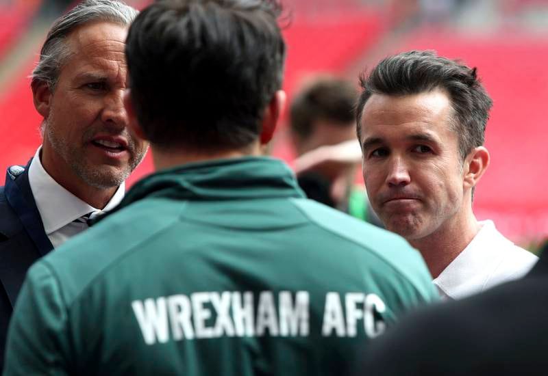 McElhenney and Reynolds prior to the FA Trophy final between Wrexham and Bromley in May. AP