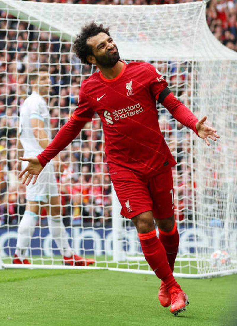 Liverpool's  Mohamed Salah celebrates a goal which is later disallowed for offside by VAR. Getty