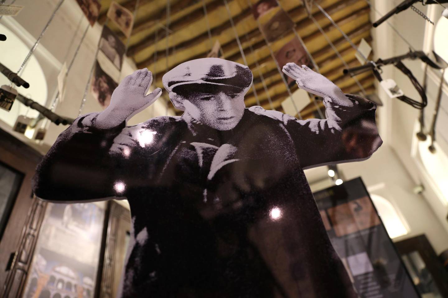 A cardboard cutout of a Jewish boy is presented at the Civilization Museum in Dubai, United Arab Emirates, Wednesday, May 26, 2021. Israel's top diplomat to the United Arab Emirates attended a ceremony in Dubai on the grounds of the Arabian Peninsula's first permanent exhibition to commemorate the Holocaust. Hours earlier, he'd attended an event establishing a joint venture between an Israeli and Emirati company. (AP Photo/Kamran Jebreili)