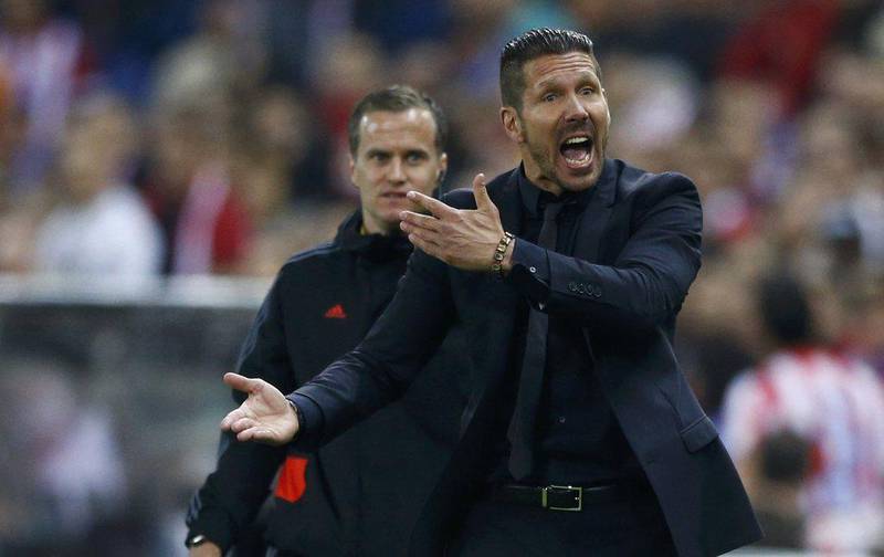 Atletico Madrid coach Diego Simeone reacts during his side's Champions League draw with Chelsea on Tuesday night. Darren Staples / Reuters / April 22, 2014     