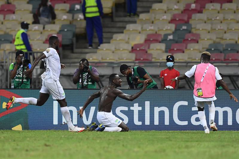Alhaji Kamara celebrates scoring his Sierra Leone's second goal. AFP