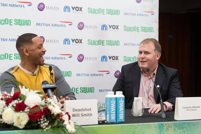 Will Smith during a presser for Suicide Squad. Courtesy VOX Cinemas