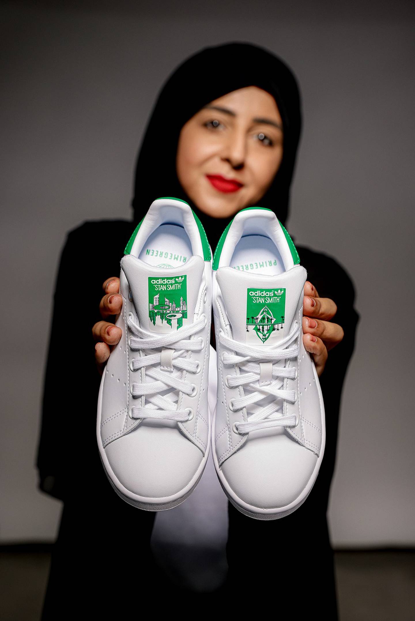 Adidas Stan Smith trainers, redesigned by Emirati artist, Maisoon Al Saleh. Photo: adidas