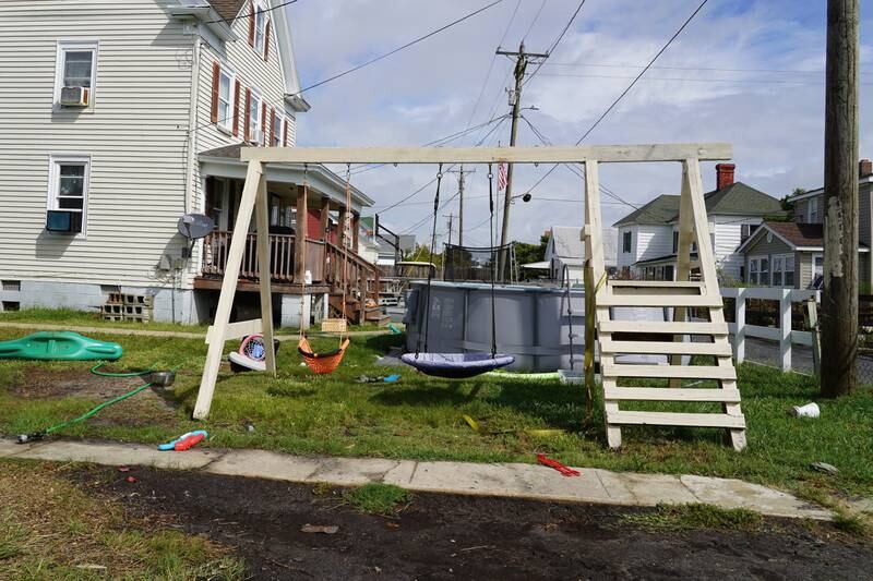 A swing set on Tangier Island. Many residents speak of idyllic childhoods filled with fishing, crabbing and exploring.  