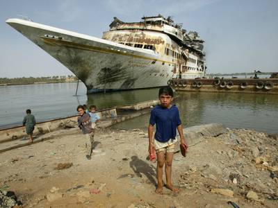The Al-Mansur, Iraqi dictator Saddam Hussein's luxury yacht that is moored in Basra, was bombed during the US-led invasion. AFP