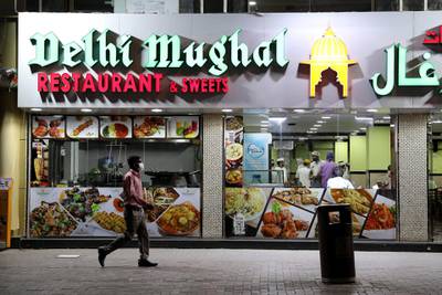 DUBAI, UNITED ARAB EMIRATES , April 27 – 2020 :- Delhi Mughal restaurant opened in Al Ras area in Deira Dubai. Authorities ease the restriction for the residents after almost a month long locked down of Al Ras district. (Pawan Singh / The National) For News/Standalone/Online/Instagram