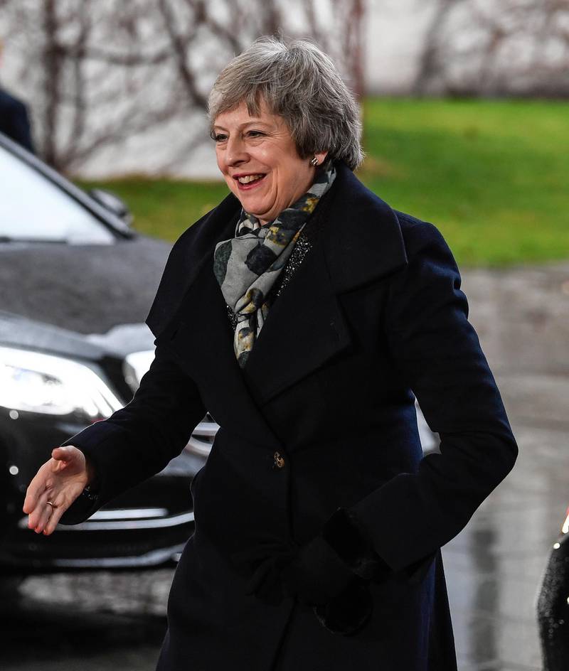 epa07223900 British Prime Minister Theresa May arrives to meet German Chancellor Angela Merkel (unseen) at the Chancellery in Berlin, Germany, 11 December 2018. British Prime Minister Theresa May postponed the Brexit deal Meaningful Vote, on 11 December 2018 due to risk of rejection from Members of Parliament. Theresa May is currently on a whistle stop tour of Europe calling on the leaders of the Netherlands, Germany and EU in Brussels looking for new guide lines for her Northern Ireland backstop.  EPA/FILIP SINGER