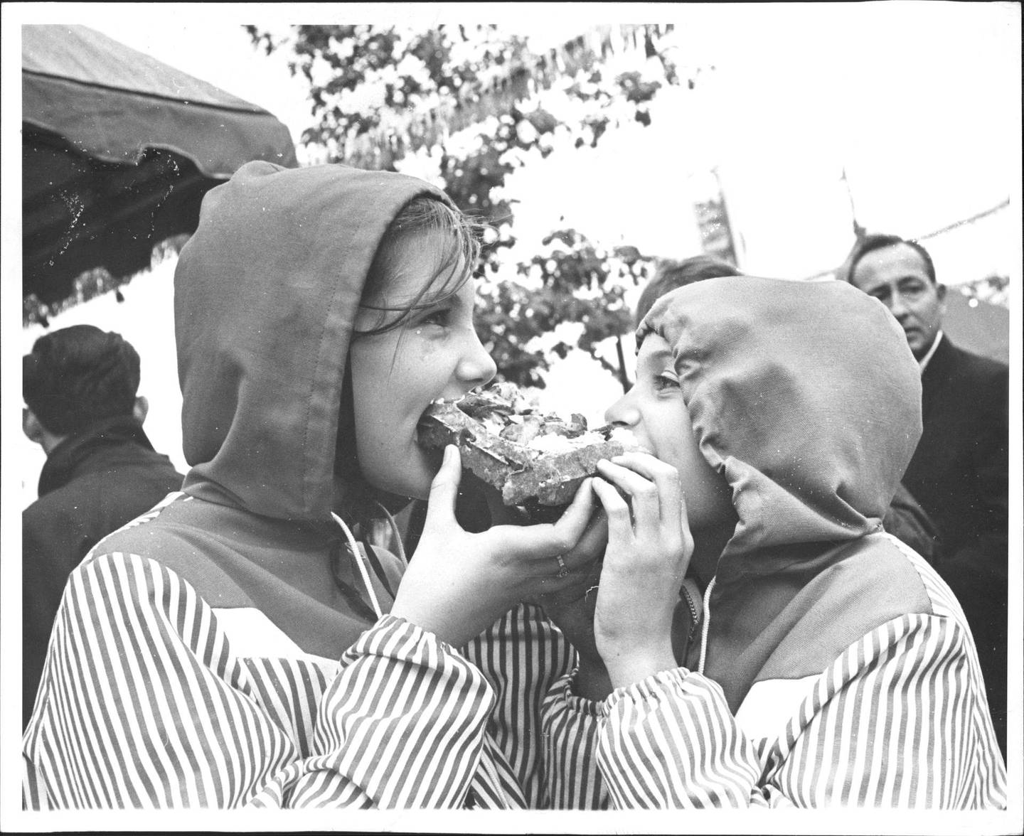 Twelve-year-old Debbie Moffett, left, and for sister Barbara, 10, of New Jersey share a Belgian waffle. October 15, 1965. (Photo by Jerry Engel/New York Post Archives /(c) NYP Holdings, Inc. via Getty Images)
