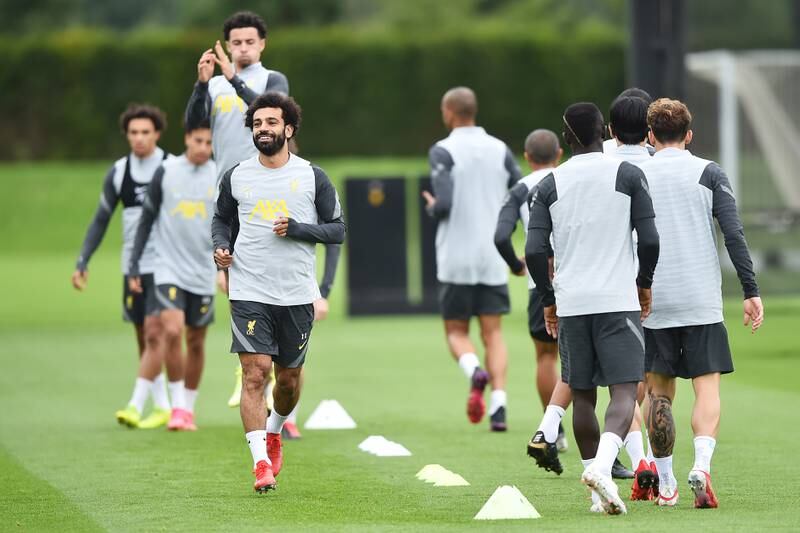 Mohamed Salah training with teammates. Getty