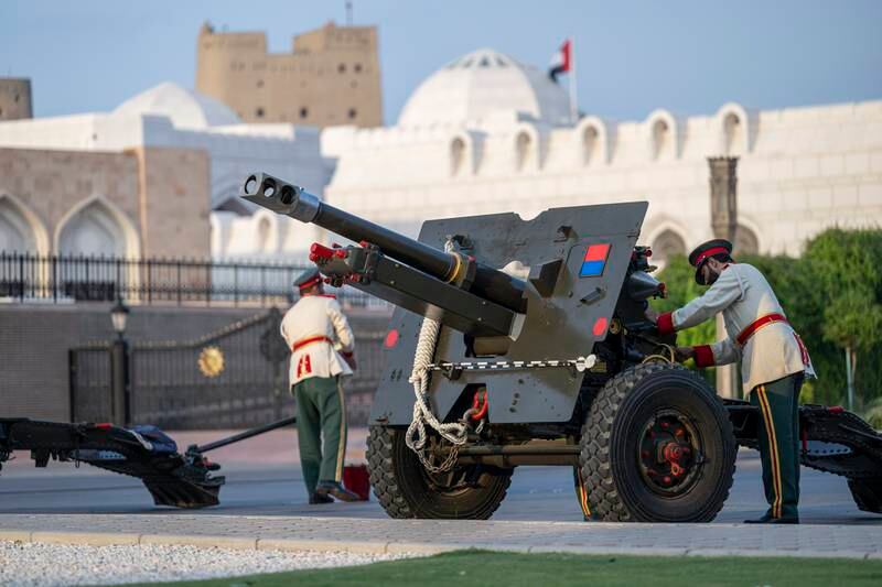 The Omani Guard of Honour performs a 21-gun salute. Photo: UAE Presidential Court 