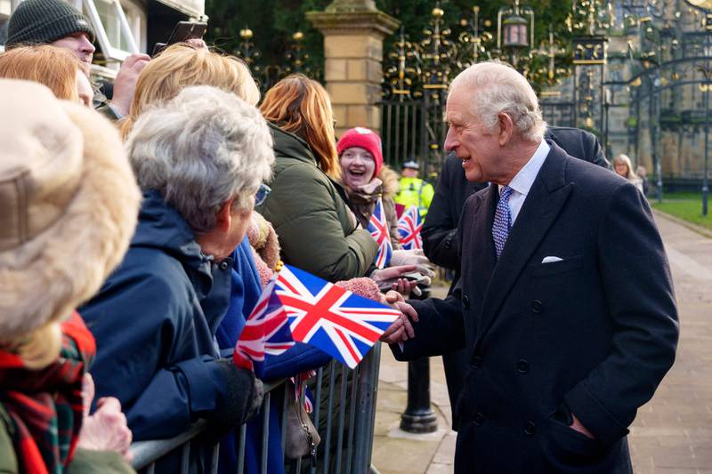 King Charles at St Giles' Church in Wrexham at a celebration to mark the town becoming a city. AFP