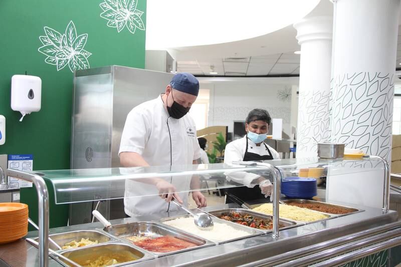Chef Ben Tobitt cooking in the Lycee Francais International Georges Pompidou school’s canteen. All photos: Ben’s Farmhouse