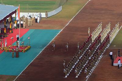 Soldiers stand in formation during a Republic Day parade at Shivaji Park in Mumbai. AFP